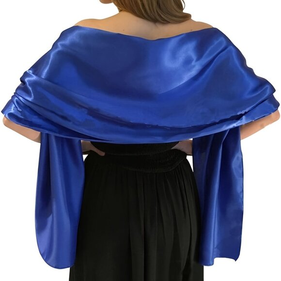 Elegant Satin Evening Wrap Shawl – Blue - Picture 3 of 3